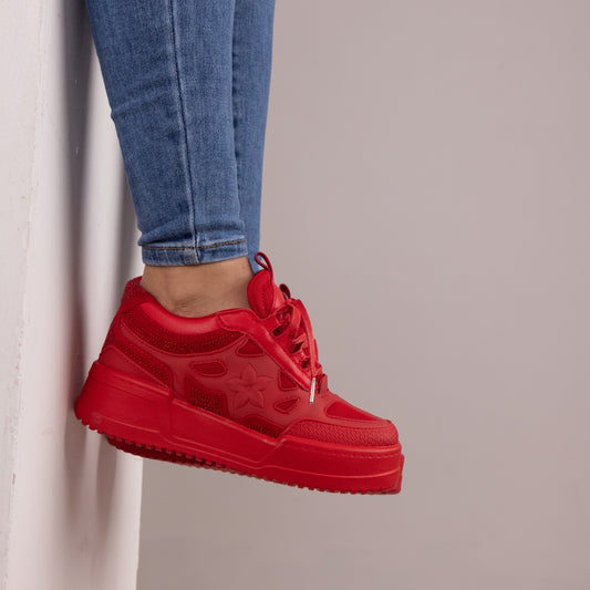 Tenis casuales con flor lateral y piedras brillantes AMAIA-2 Rojo