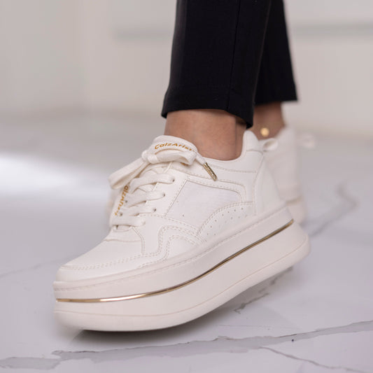 Tenis plataforma beige MARTINA | Calzaristy – Comodidad, altura y estilo para mujer