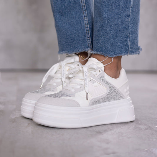 Tenis Blancos para dama con plataforma y brillo – Ref. Cristal | Calzaristy Colombia