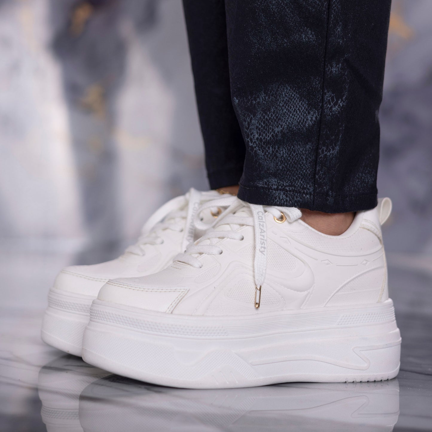 Tenis plataforma blanco ANTONELLA | Calzaristy – Comodidad, altura y estilo para mujer