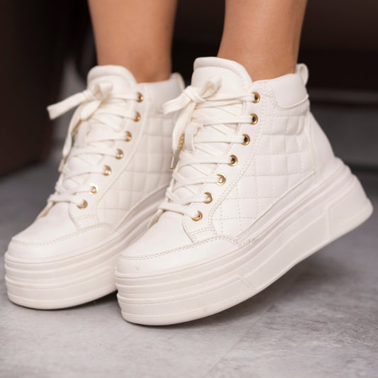 Tenis tipo botín MILA  Beige  para dama | Moda y altura con estilo – Calzaristy Colombia