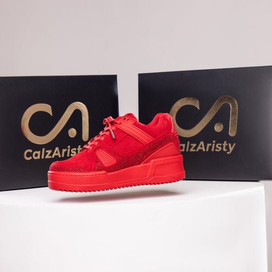 Tenis casuales con apliques en caucho y piedras brillantes MACARENA-2 Rojo