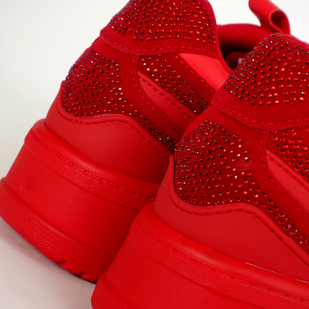 Tenis casuales con flor lateral y piedras brillantes AMAIA-2 Rojo