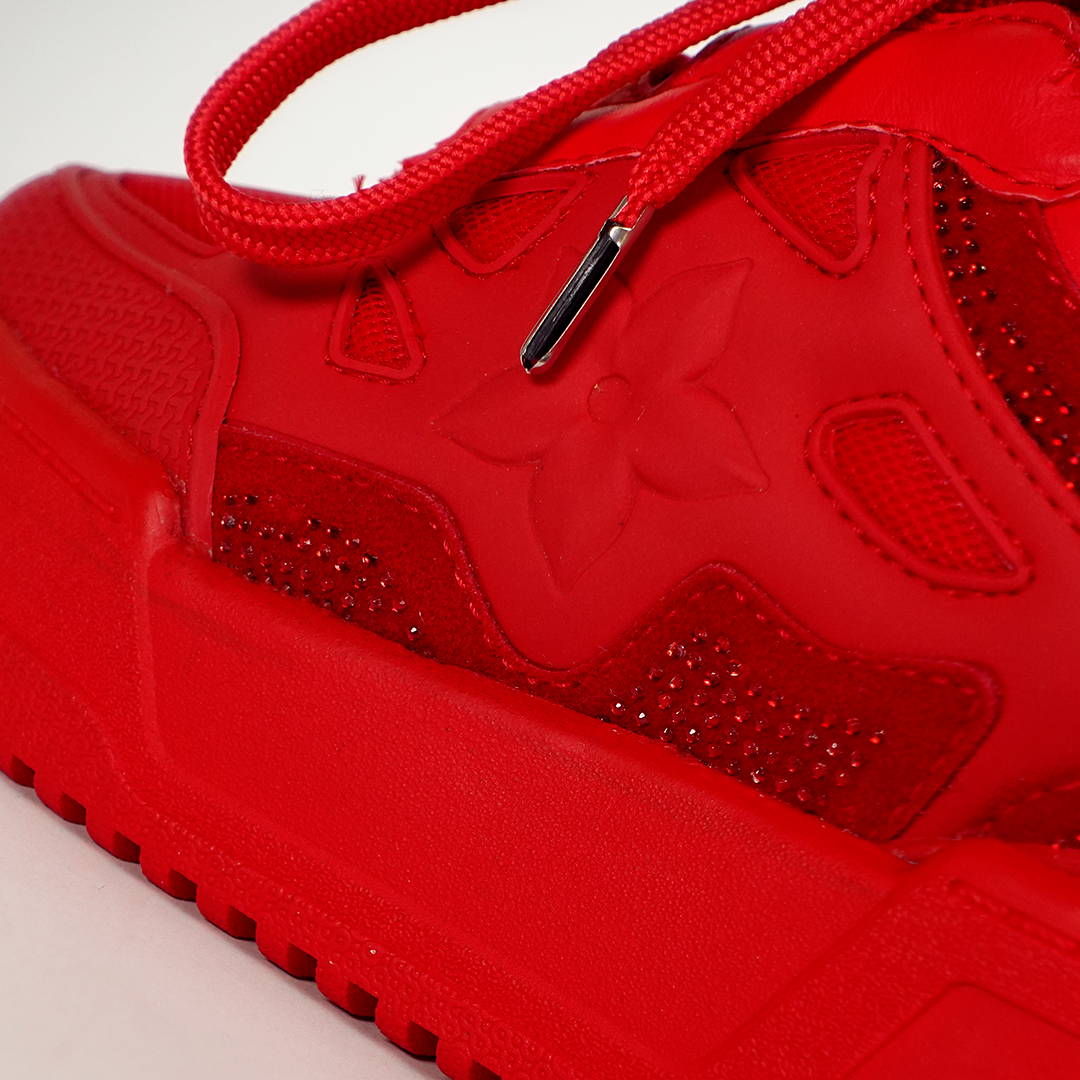 Tenis casuales con flor lateral y piedras brillantes AMAIA-2 Rojo