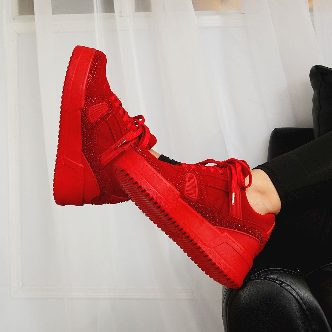 Tenis casuales con apliques en caucho y piedras brillantes MACARENA-2 Rojo