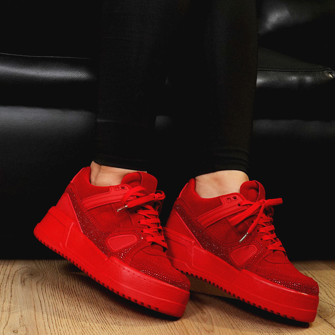 Tenis casuales con apliques en caucho y piedras brillantes MACARENA-2 Rojo