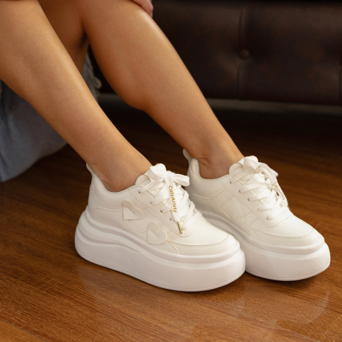 Tenis Martina Blancos con Corazones - Plataforma Chunky