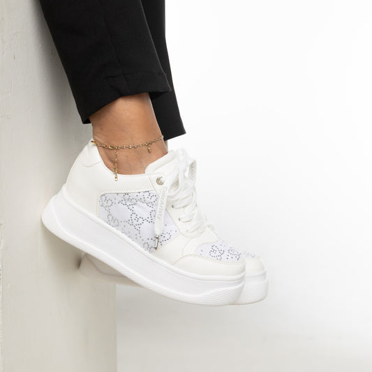 Tenis Plataforma ZOE Blanco con Brillos | Calzado Urbano Mujer CalzAristy