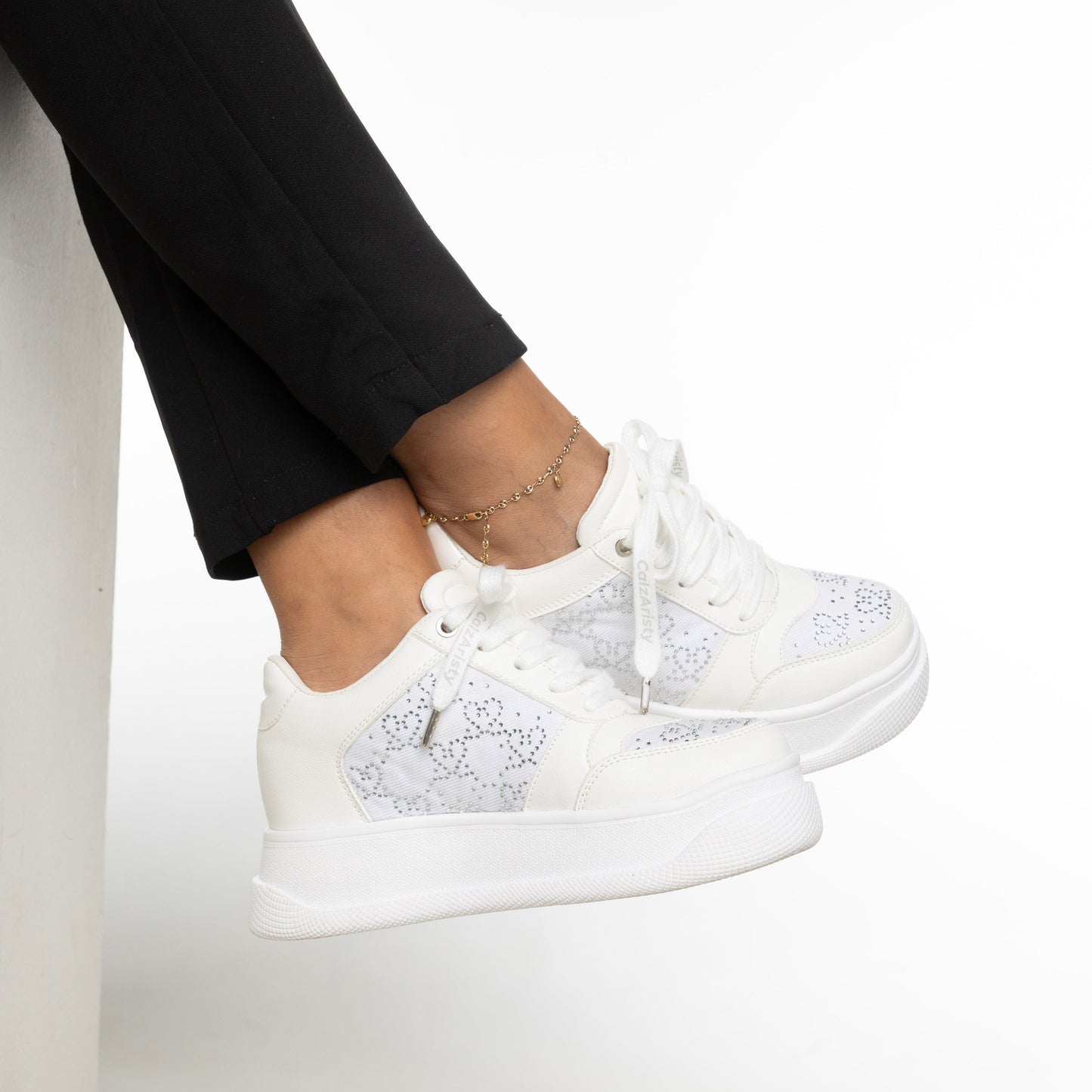 Tenis Plataforma ZOE Blanco con Brillos | Calzado Urbano Mujer CalzAristy