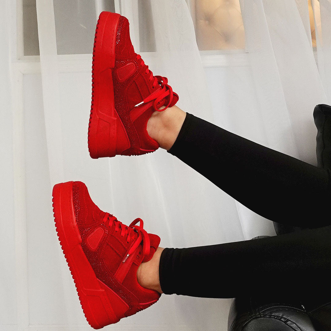 Tenis casuales con apliques en caucho y piedras brillantes MACARENA-2 Rojo