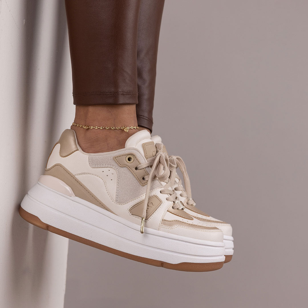 Zapatos De Mujer CalzAristy TANIA Beige – Plataforma Urbana con Toque Sofisticado
