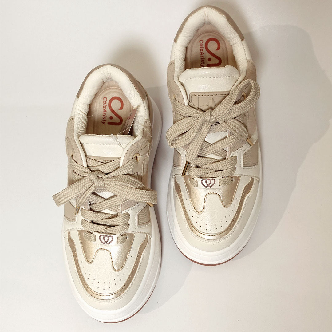 Zapatos De Mujer CalzAristy TANIA Beige – Plataforma Urbana con Toque Sofisticado